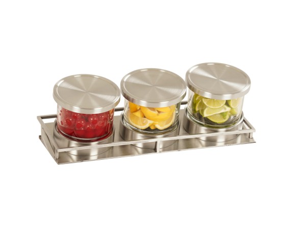 Stainless Steel 3 Jar Mixology Display - 32oz Jars With Solid Lid